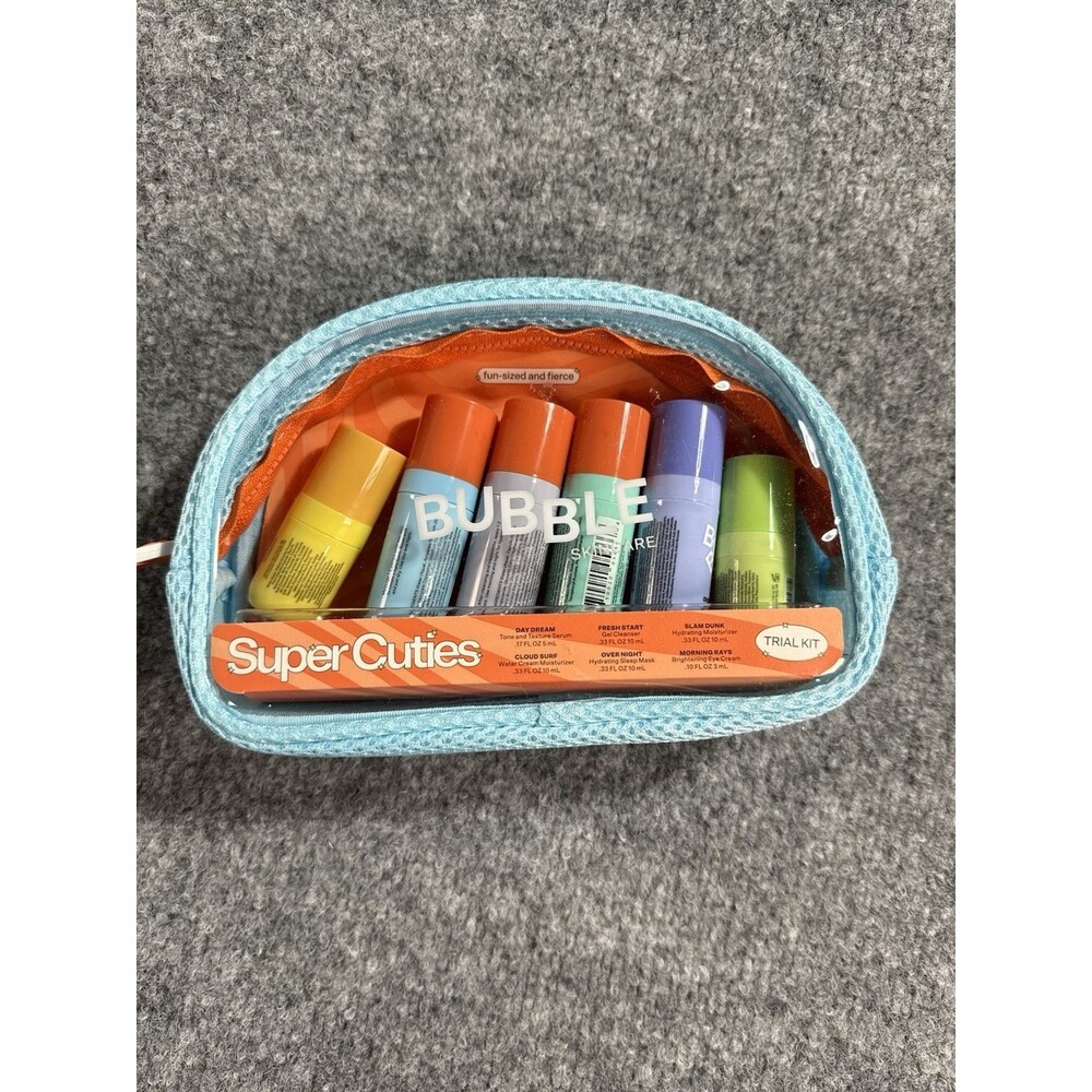 Bubble 7‑Piece Skincare Super Cuties Trial + Travel Mini Set – NEW – With Bag